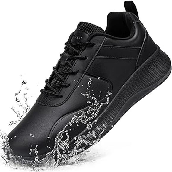 Taquco Mens 11.5 Black Lace Up Faux Leather Non Slip Waterproof Kitchen Shoes - Picture 1 of 7